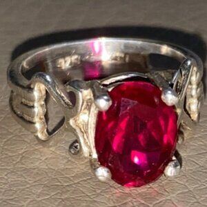 Red Ruby Gemstone Ring 3 carat Sterling Silver Oval Size 925 Lab Synthetic 38mm